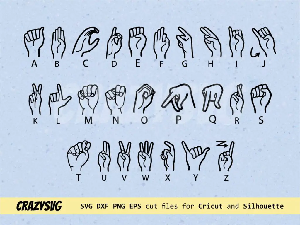 American Sign Language SVG Cut Files Hand Gesture Fingerspelling Vector