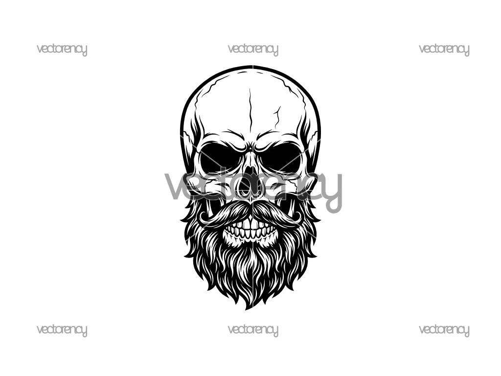 Bearded Skull SVG, Viking Biker Gothic Norse Warrior Skeleton Vector PNG