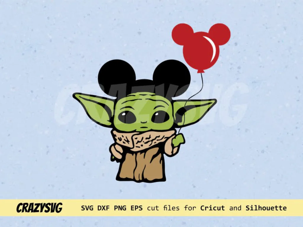 Baby Yoda With Mickey Ears Balloon SVG