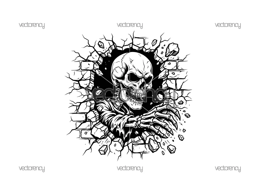 Skull Breaking Through Wall SVG, Skeleton Hand Vector PNG