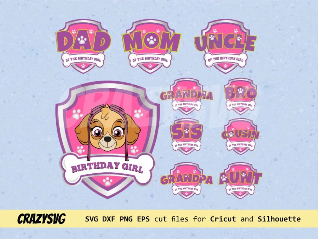 Paw Patrol Pink Logo Family Girl Bundle SVG