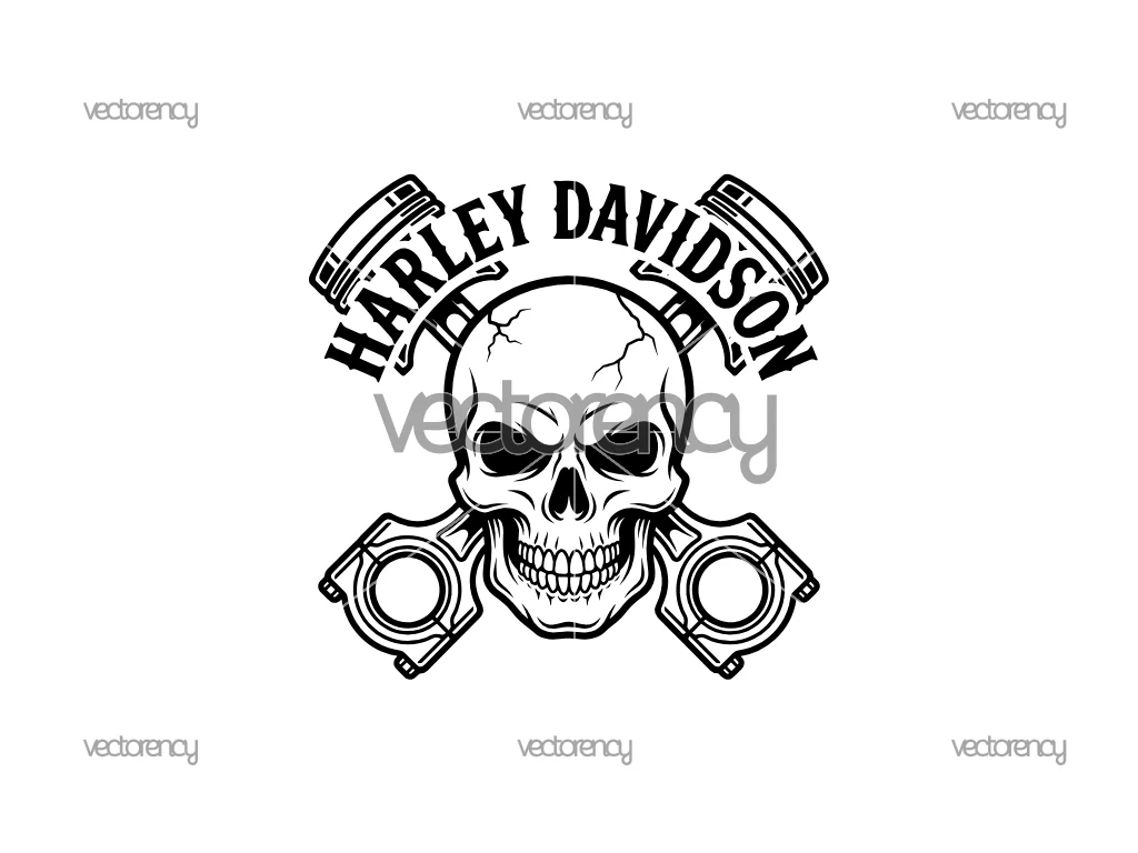 Harley Davidson Cross Piston Skull Head Cutting Sticker Vector