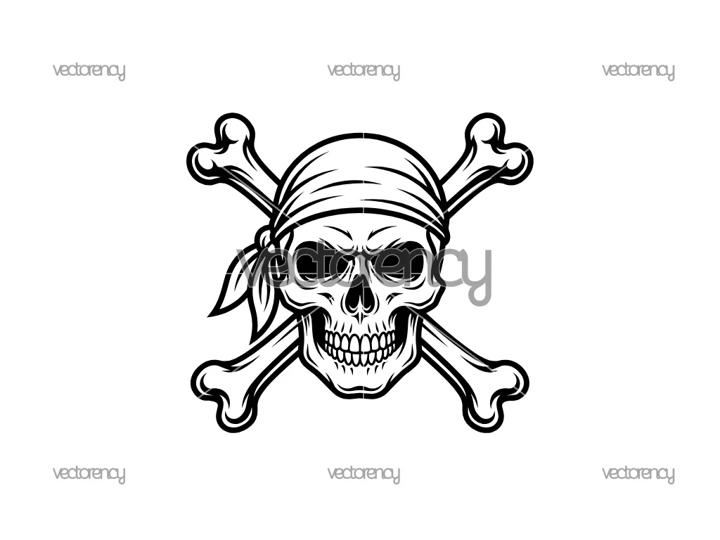 Pirates Skull Head with Cross Bone Vector