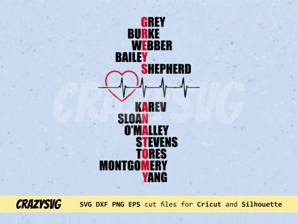 Greys Anatomy Names SVG Cricut File