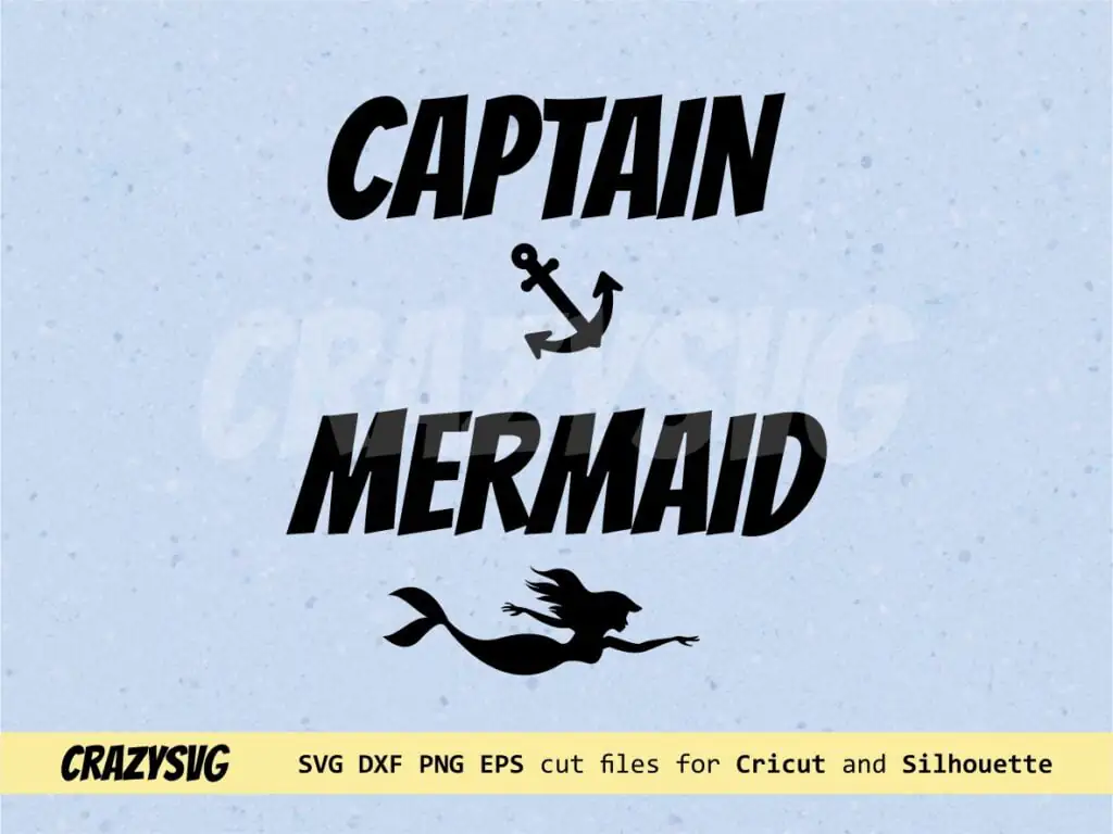 Her His Captain Mermaid Couple’s Shirt Design Cut File, Vector and PNG