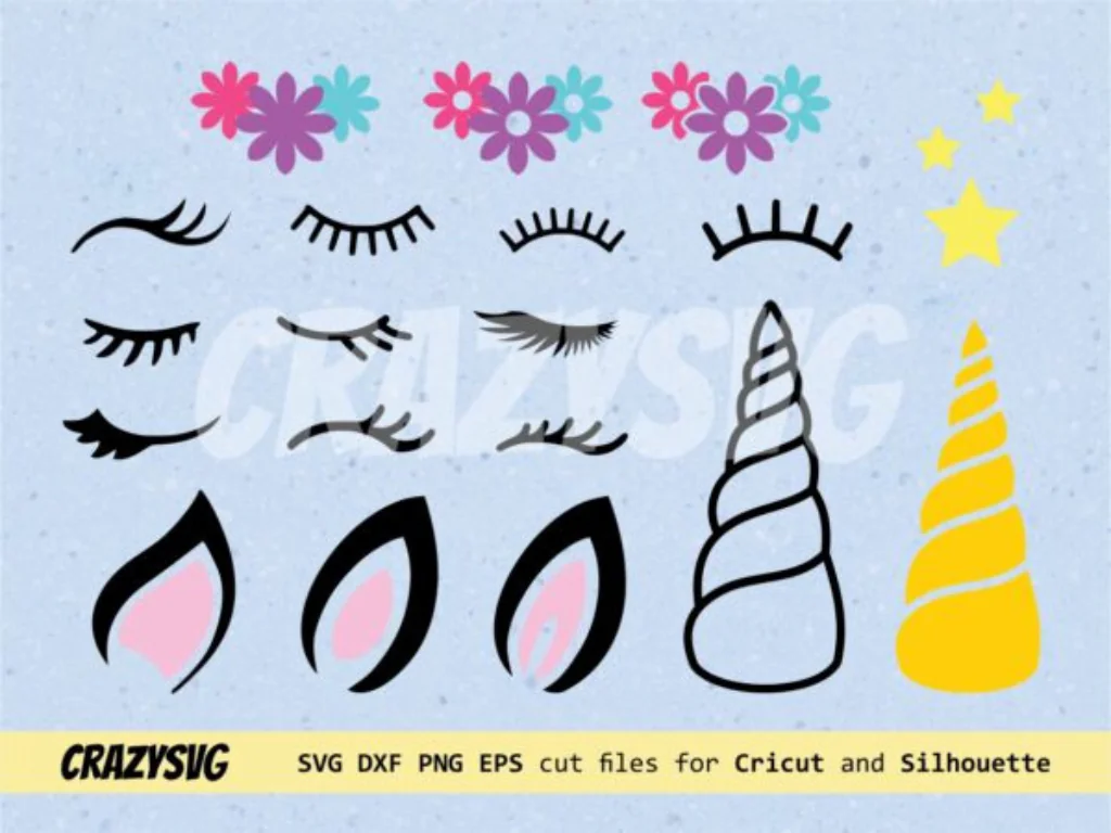 Unicorn Kit SVG, Eyelashes, Horn Unicorn DXF PNG EPS