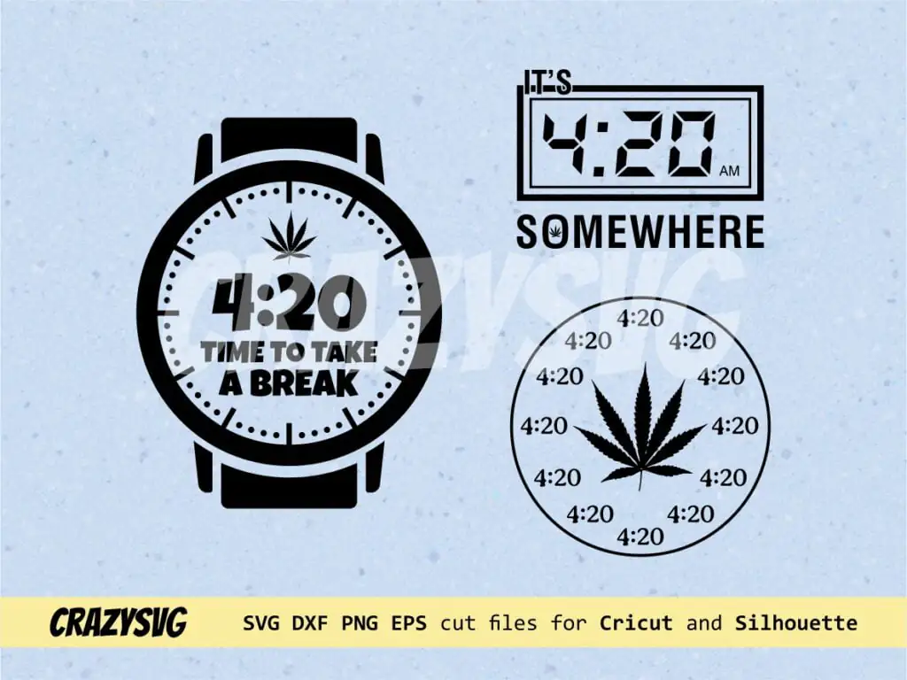 420 Clock SVG Bundle Cut File Clock Stoner Marijuana Vector Design