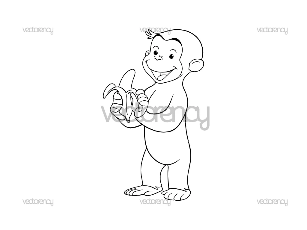 Curious George Drawing Outline SVG Vector