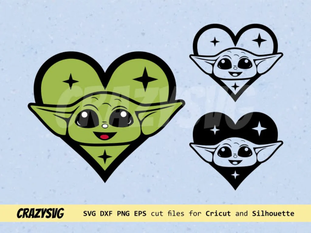 Baby Yoda Head Love Heart SVG Cut File