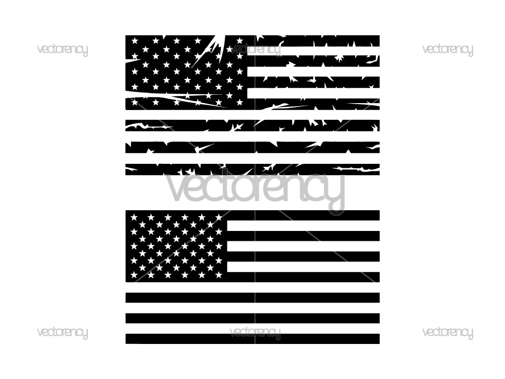American Flag Distressed SVG Vector Black And White