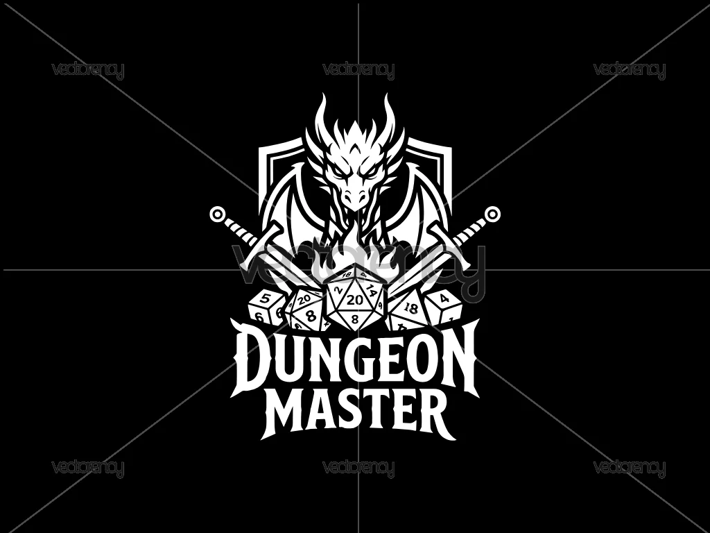 Dragon Swords D20 Dice Dungeon Master Vector SVG PNG