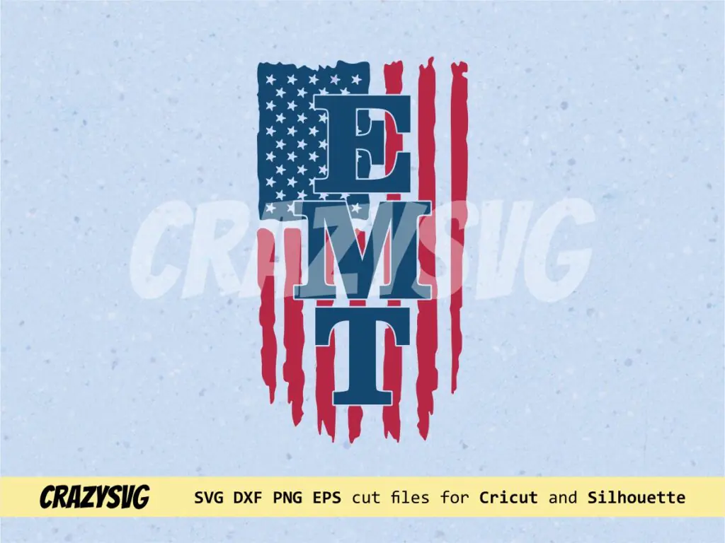 EMT Word On Top SVG with USA American Flag