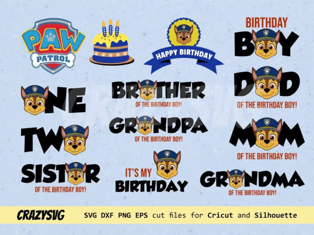 Paw Patrol Chase Birthday Party SVG Bundle