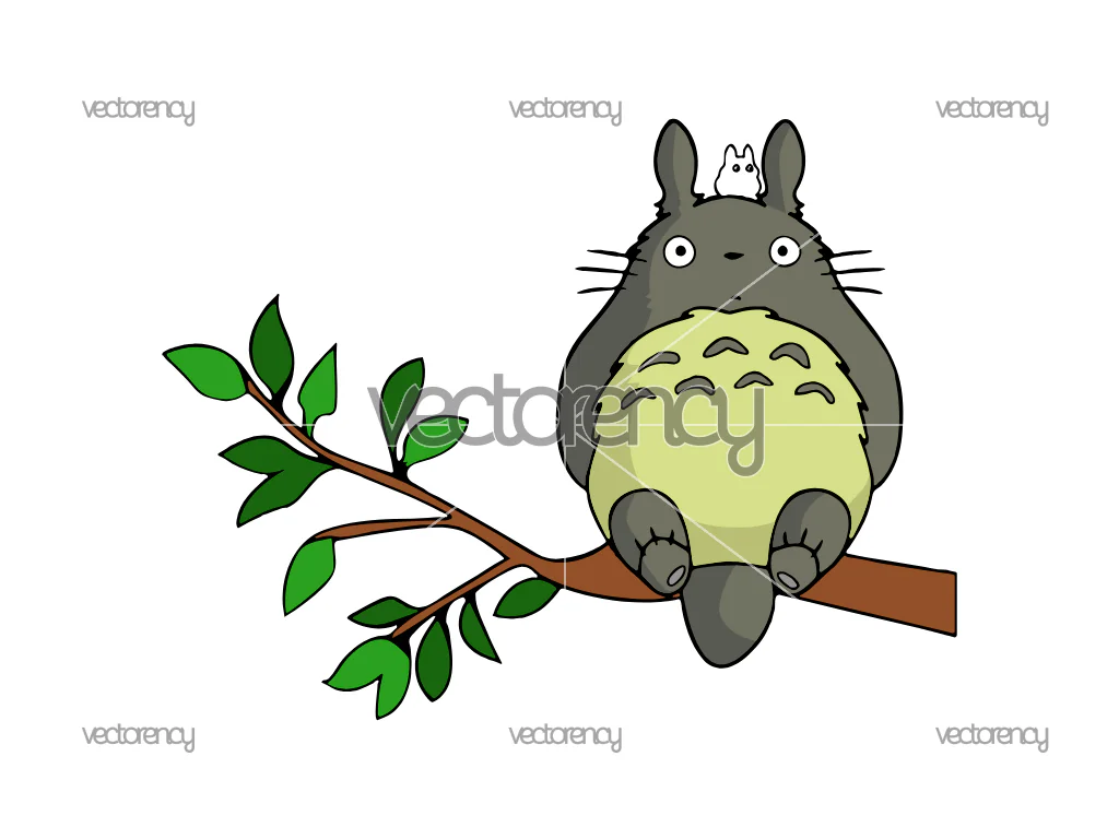 My Neighbor Totoro Sitting on a Tree Branch Clipart Image SVG PNG