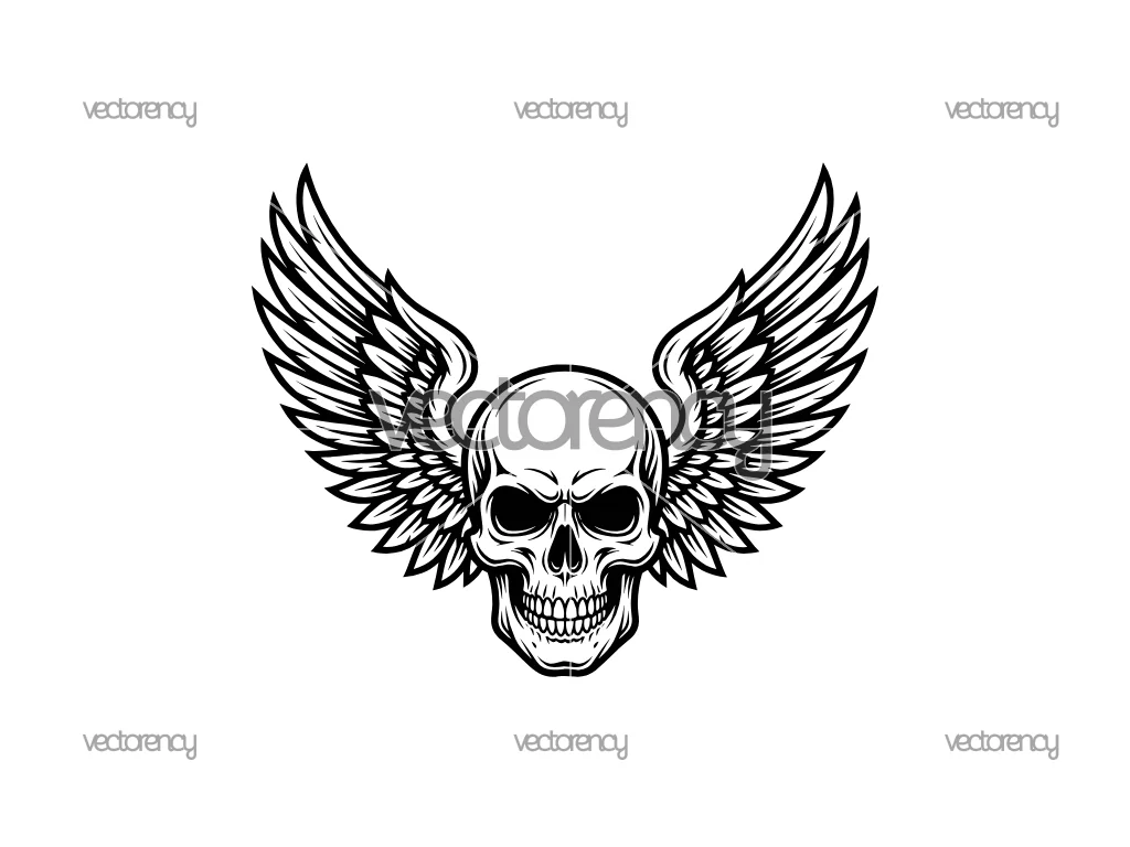 Skull Head with Wings Vector Illustration SVG PNG EPS