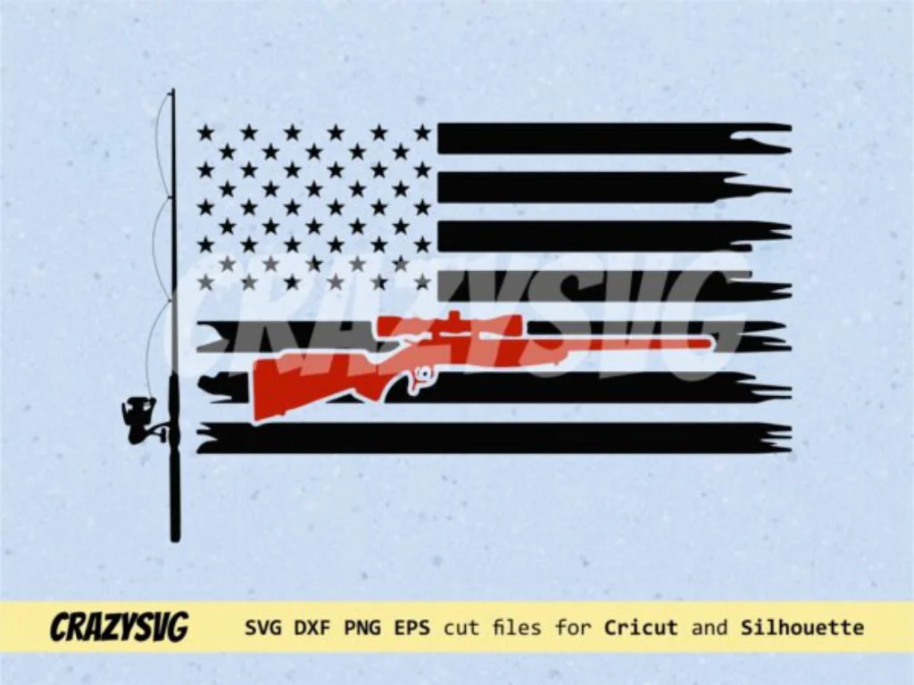 Cool American Flag Distressed SVG Fishing and Hunting Vector