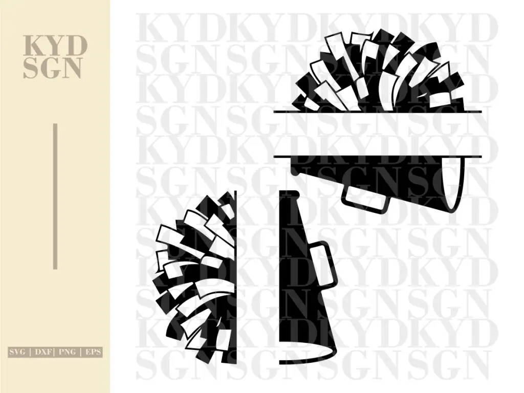 Cheerleader Pom and Megaphone SVG, Pom Pom Clipart, Monogram