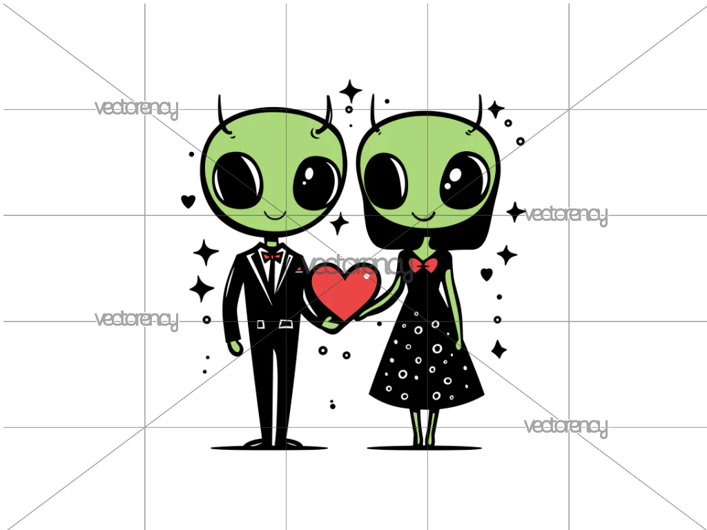 Cute Aliens Couple PNG