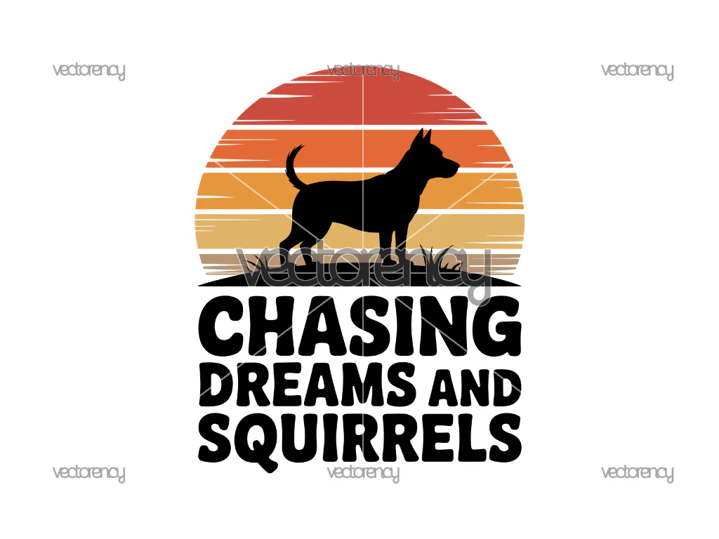 Chasing Dreams and Squirrels Retro Dog POD Design