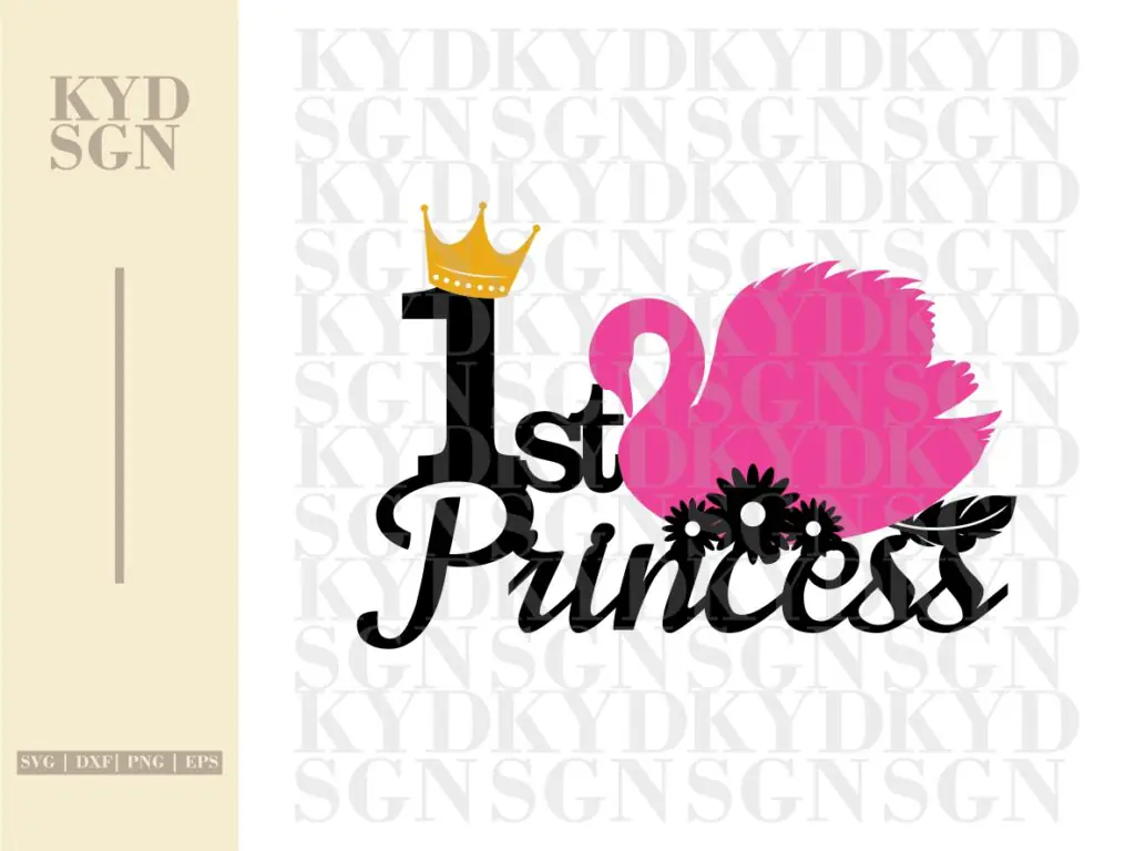 Princess First Birthday Cake Topper Girl SVG Image, Printable, PNG, DIY Design