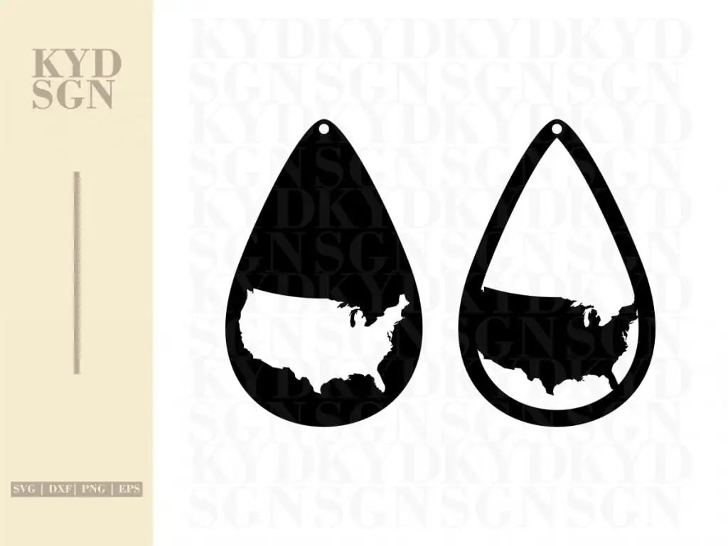 American Map Tear Drop SVG Ear Ring Cut File