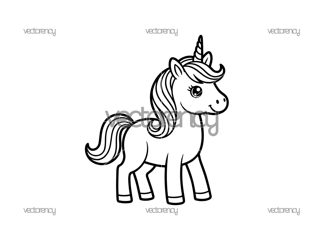Cute Unicorn SVG Outline Bold