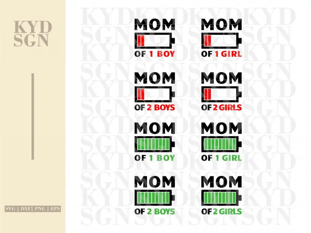 Funny Mom Battery SVG Mom of 2 Boys Girls Cut Files