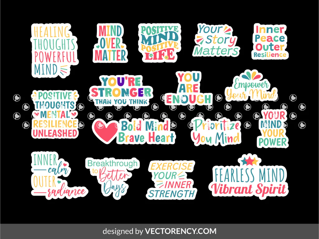 Mental Health Motivation SVG Bundle, Sticker Pack Motivations PNG