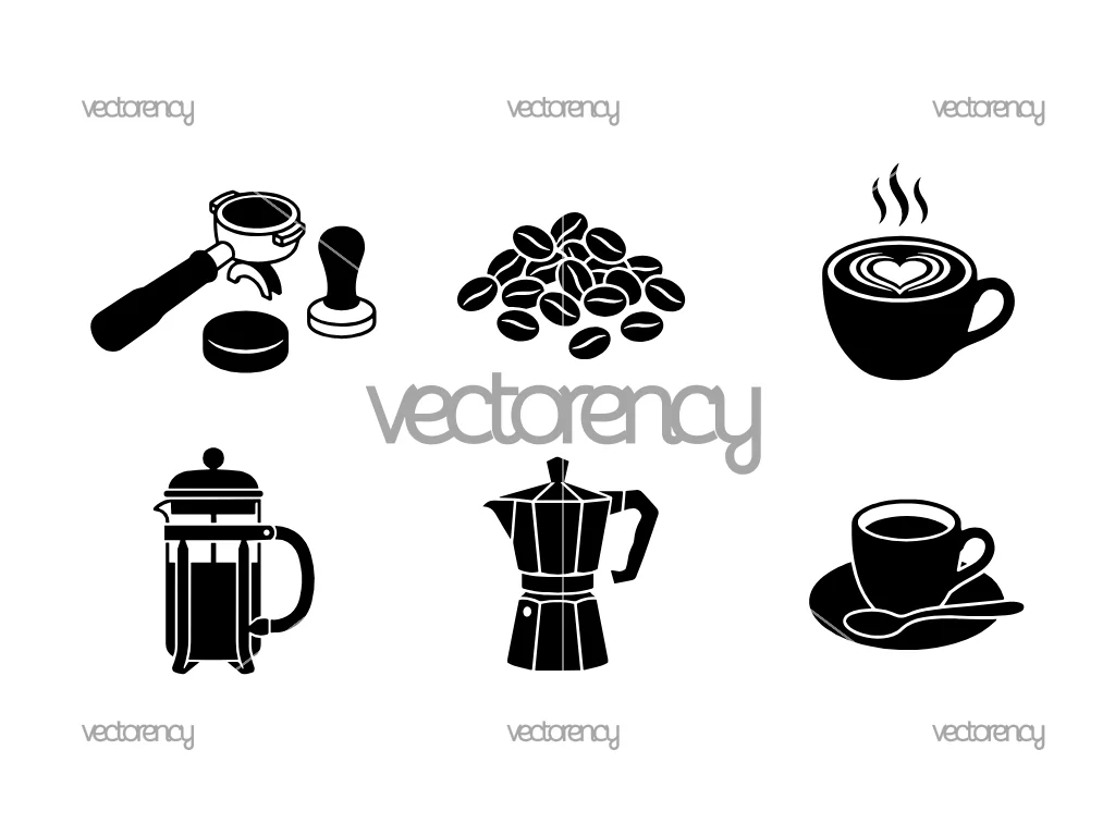 Coffee Lover Icon SVG, Espresso Tools, Beans, Mugs, Latte Art