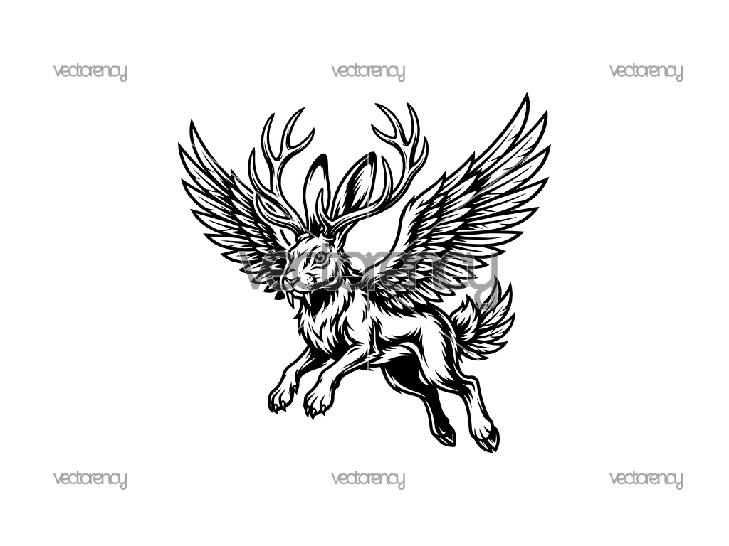 Wolpertinger, Flying Jackalope SVG PNG DXF EPS