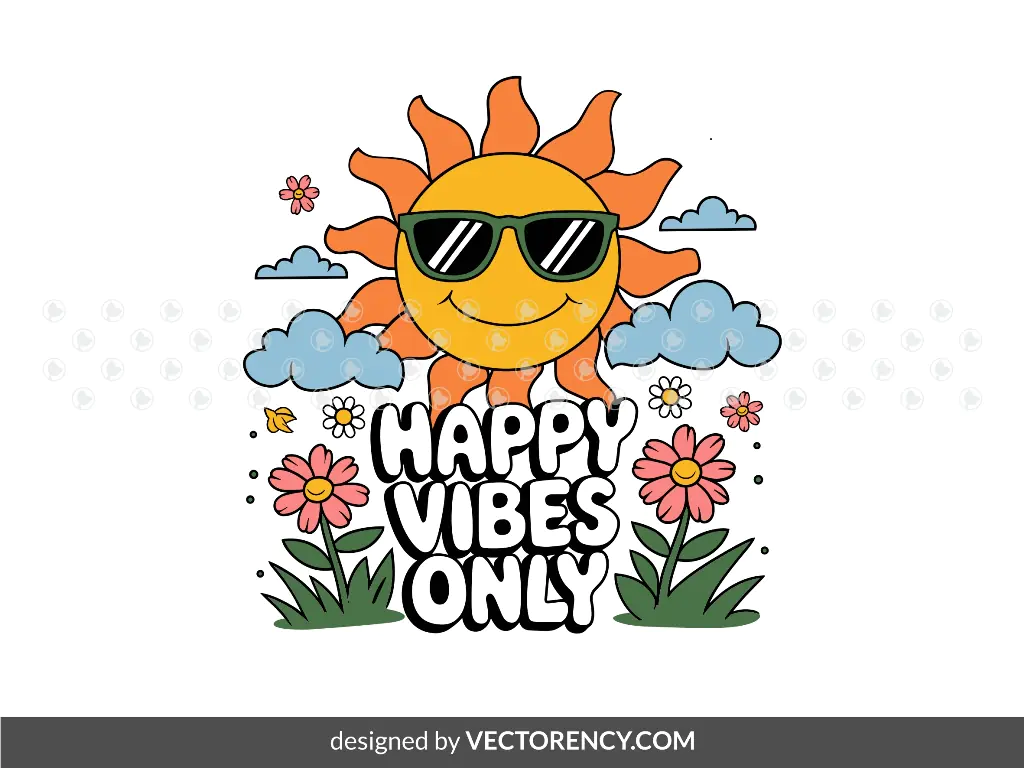 Groovy Happy Vibes Only PNG Vector SVG