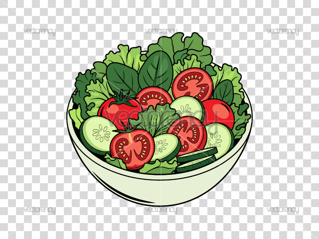 Bowl of Crisp Greens, Juicy Tomatoes, and Crunchy Cucumbers Clipart SVG PNG File