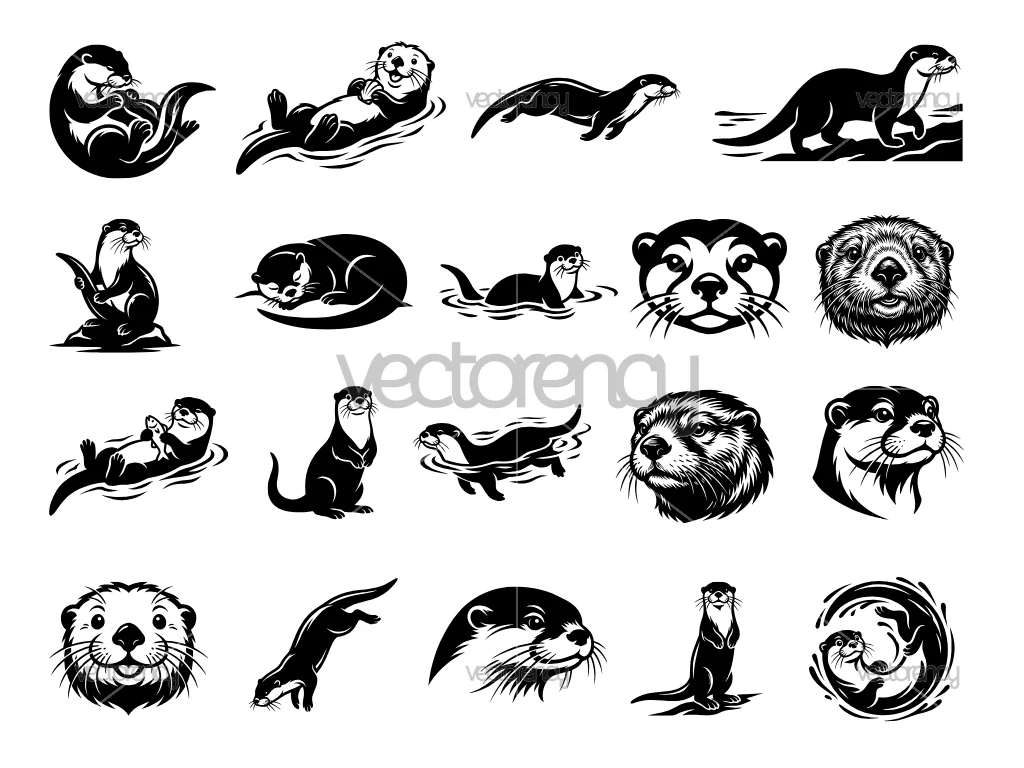 Otter Clipart SVG Vector Bundle