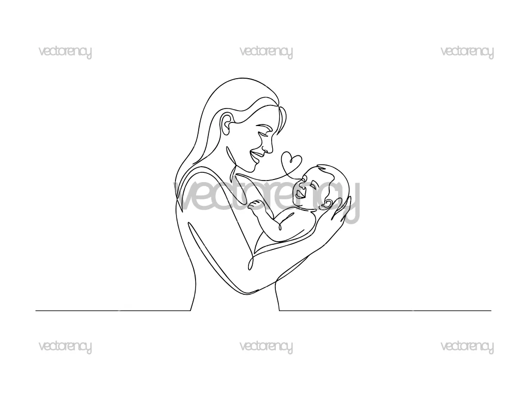 Mother Baby Line Art Vector SVG PNG DXF EPS