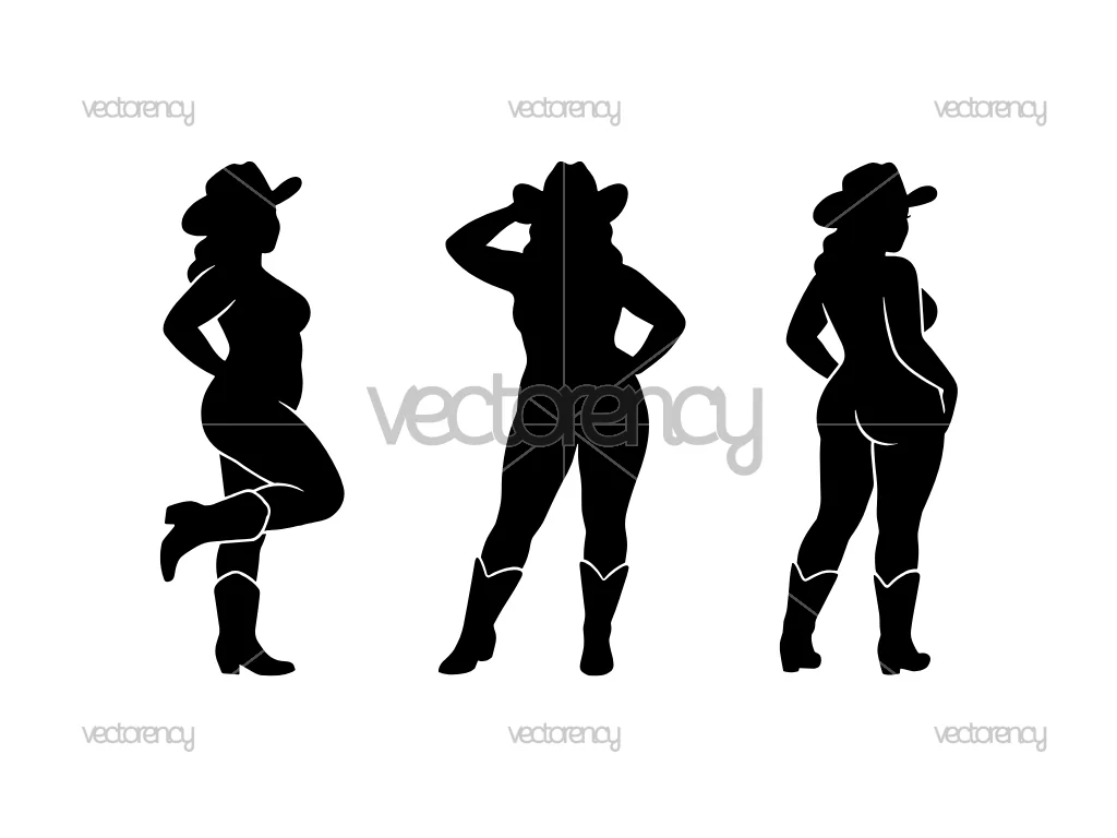 Pin Up Pose Fat Cowgirl Silhouette Vector PNG SVG Image