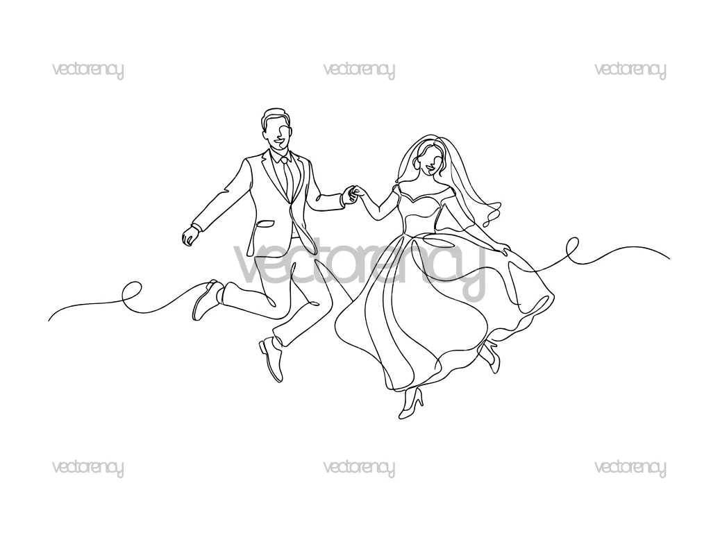 Romantic Line Art Bride And Groom Line Art Wedding File SVG PNG EPS DXF