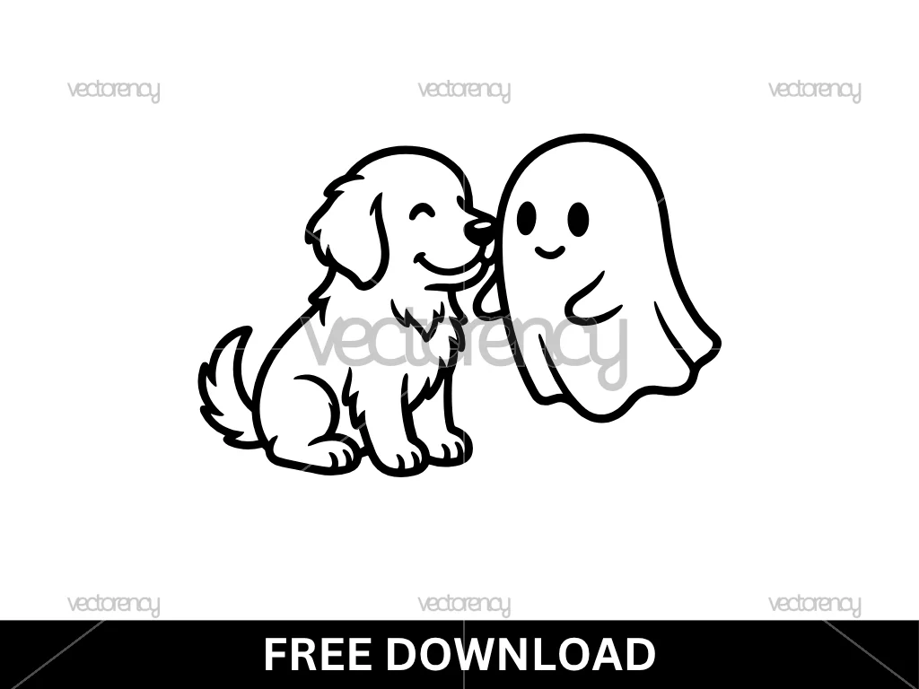 Fluffy Golden Ghost Halloween Dog SVG Free