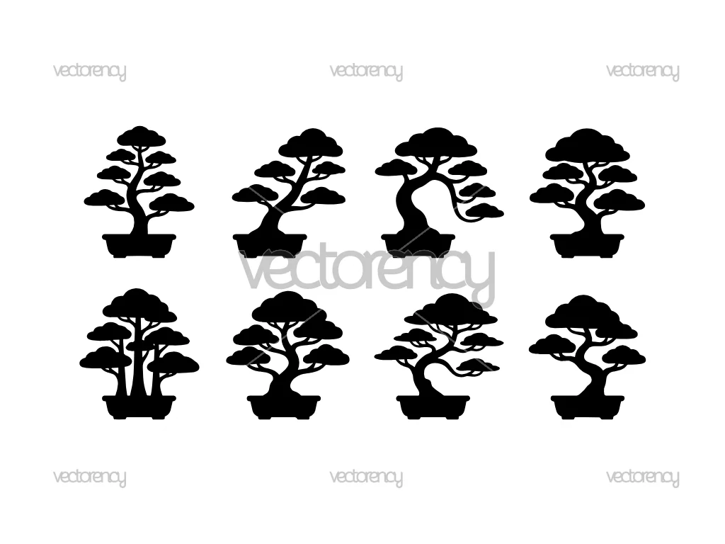 Bonsai Silhouette Set Vector SVG Image