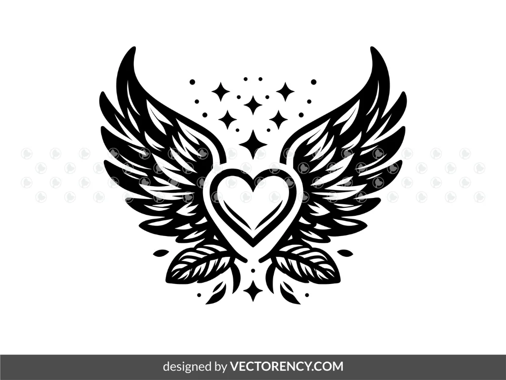 Aestheticangel Wings With Heart PNG SVG EPS