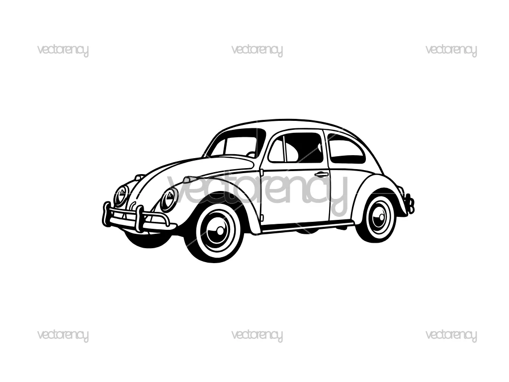 Volkswagen Beetle 1961 Vector Outline Line Art Images