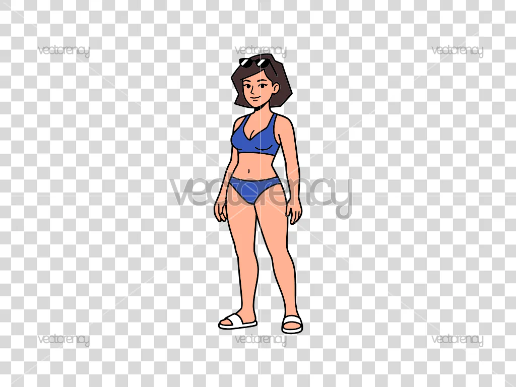 Beautiful Girl in Bikini Illustration Cartoon