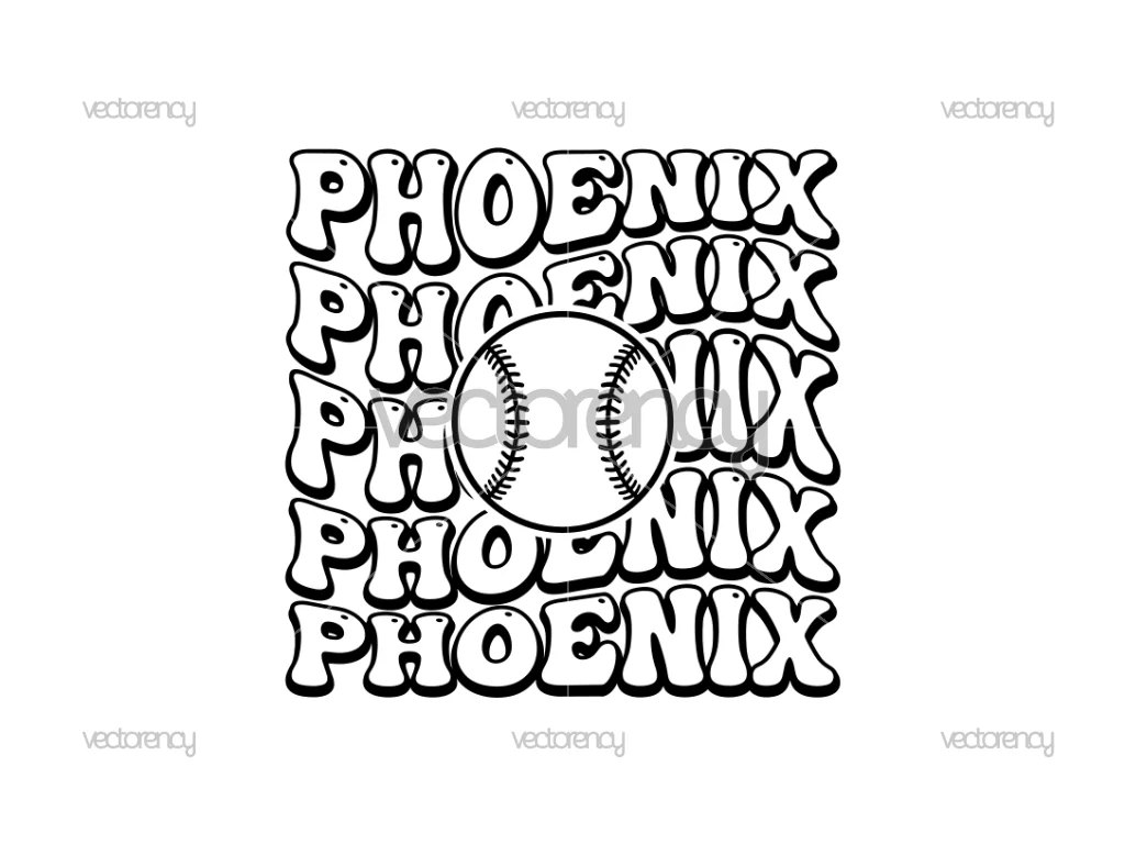 Phoenix Baseball Retro Text Wavy SVG Cut File PNG DXF and EPS