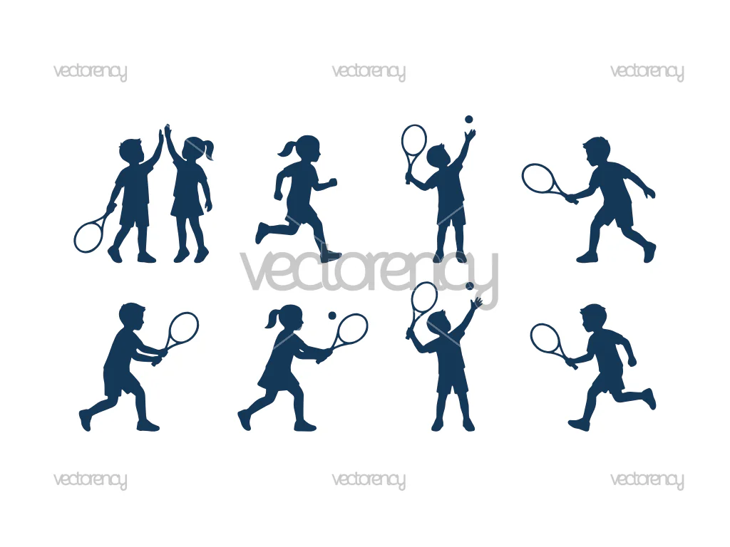 Kids Tennis Silhouette Vector