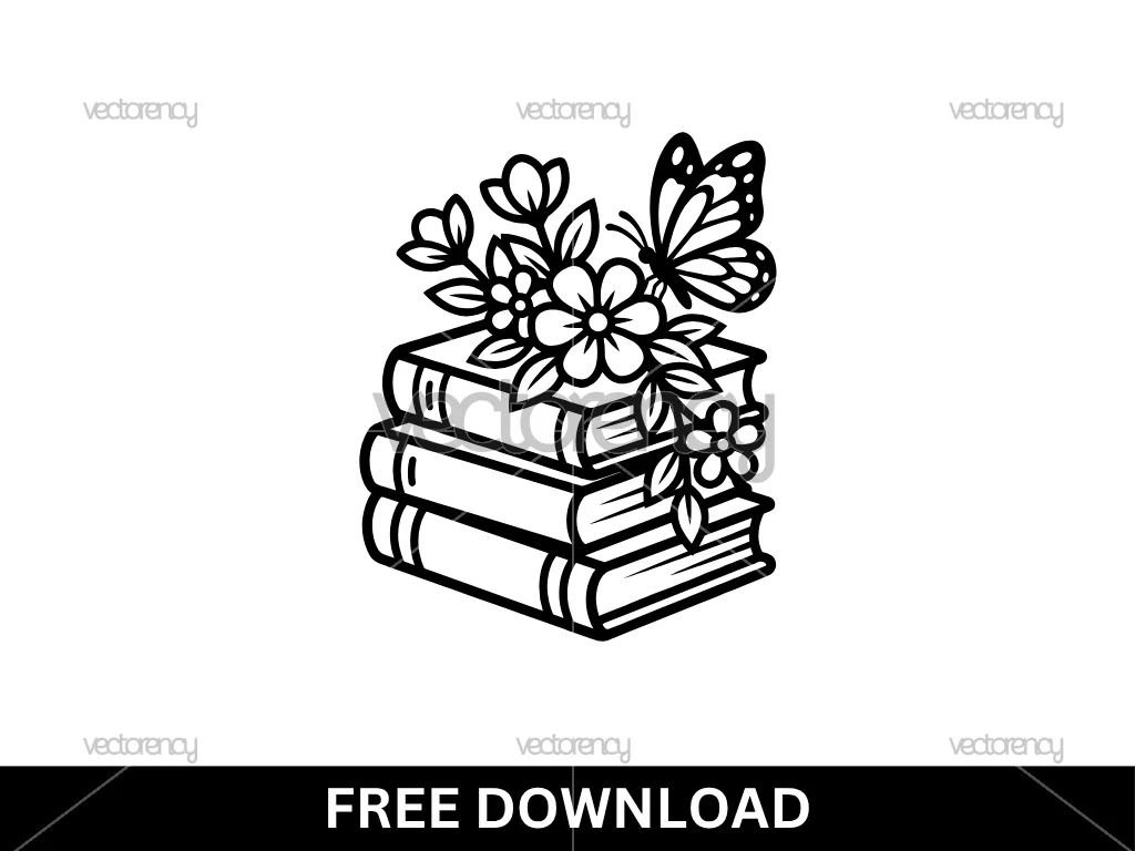 Books Butterfly Flowers SVG Free
