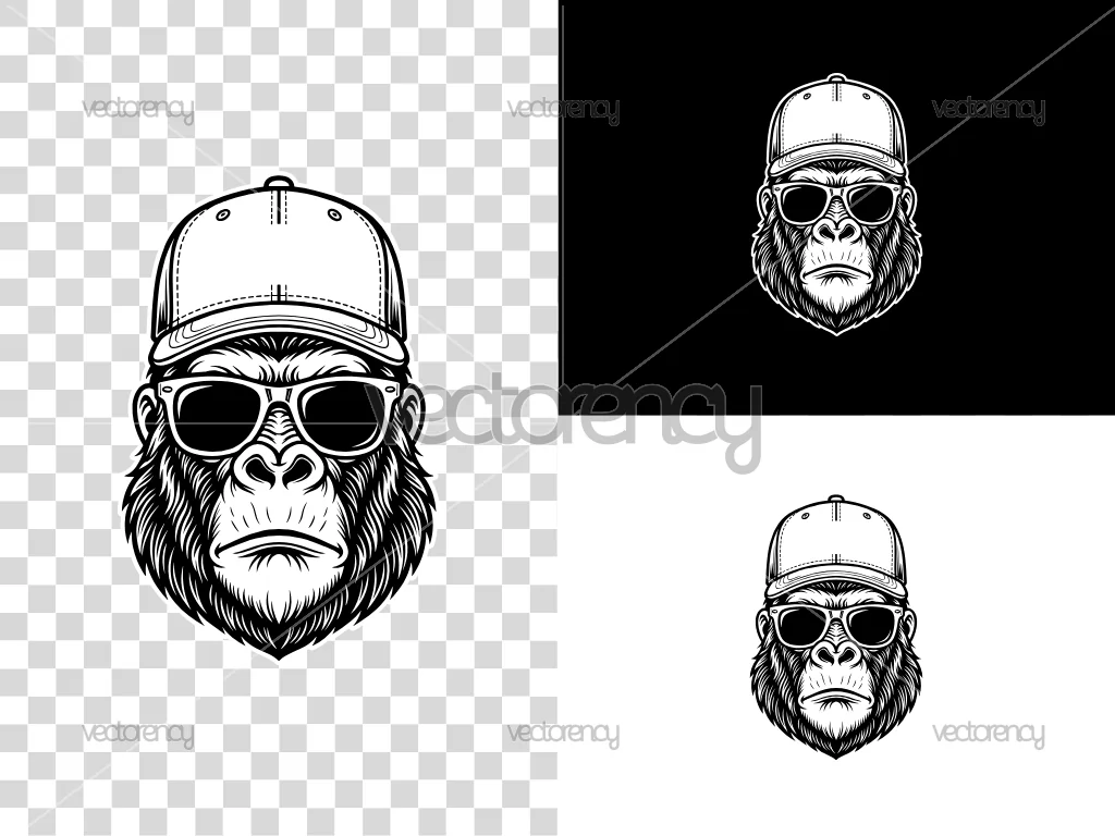 Gorilla Sunglasses and Caps Vector Illustration File SVG PNG