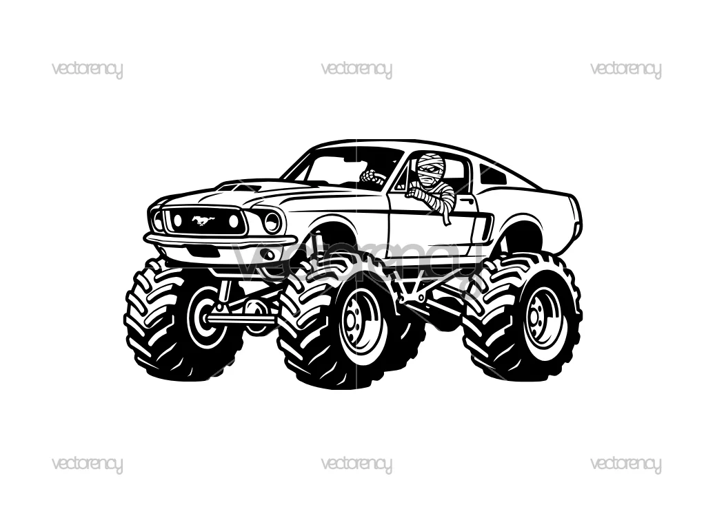1967 Mustang Car Fastback, Monster Rod Vector Illustration