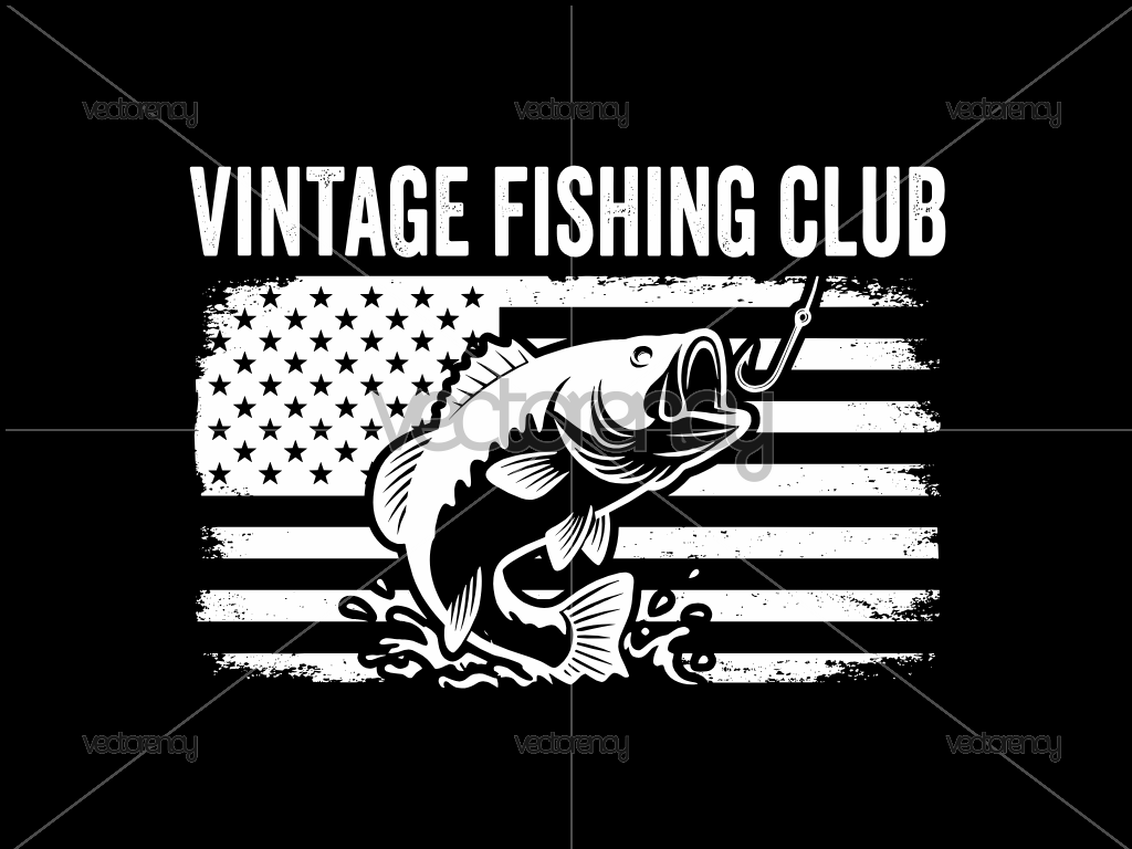 Vintage Fishing Club Design Vector POD, DTF Printing PNG