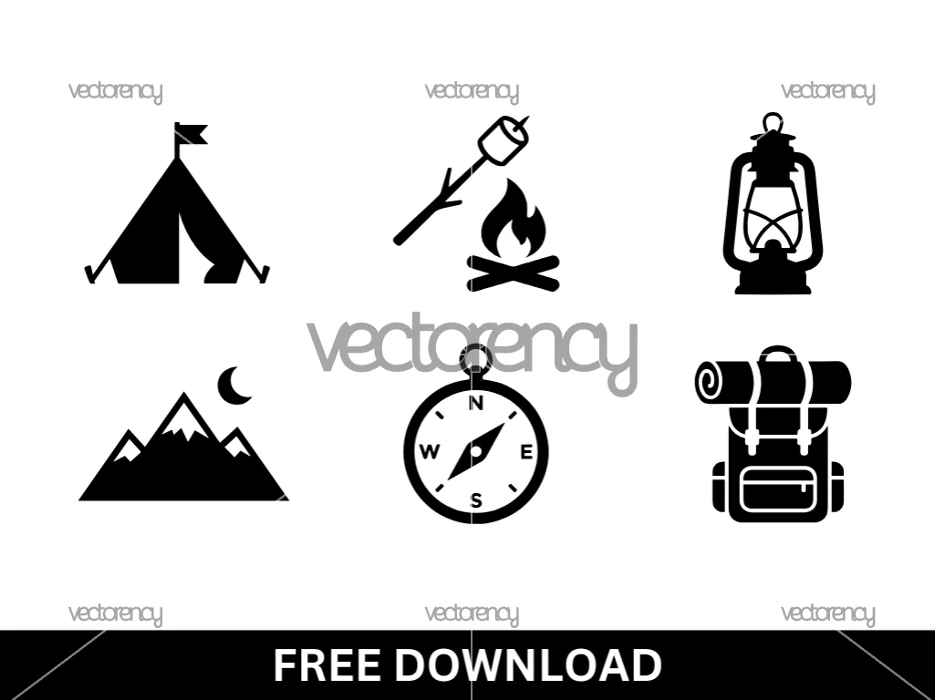 Camping Weekend SVG, Tent, Marshmallow, Lantern, Mountains