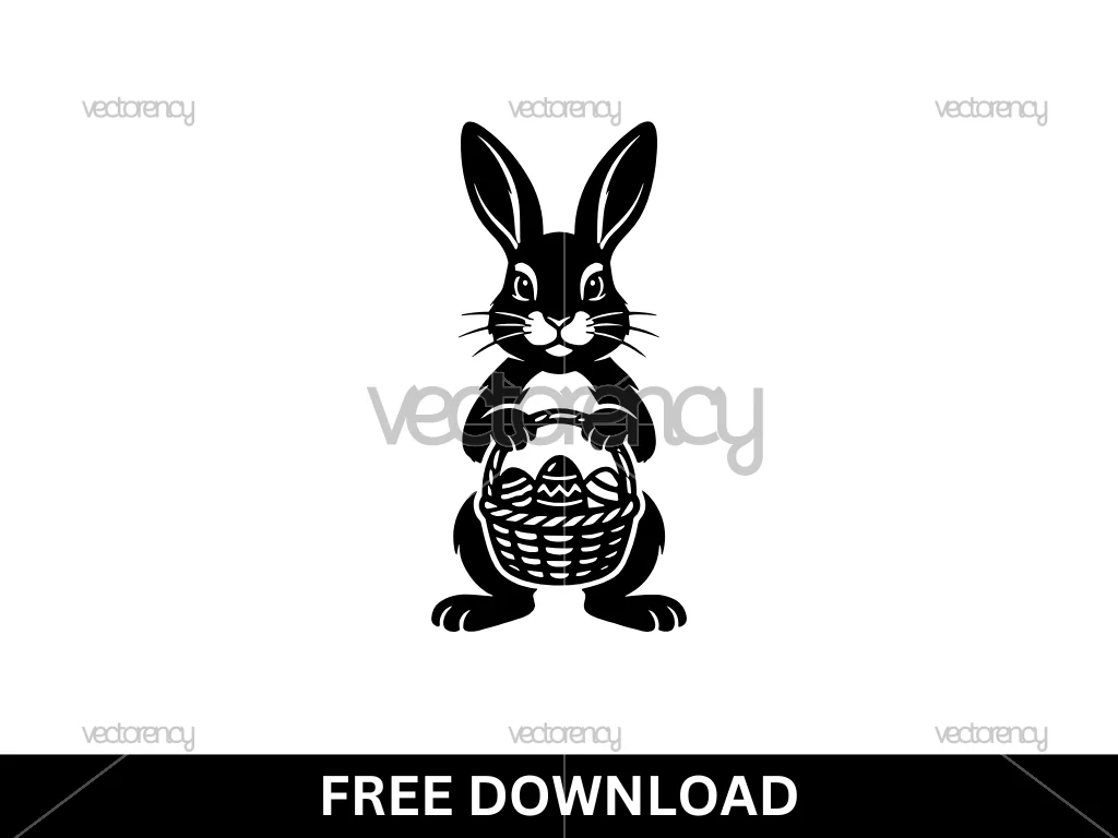 Easter Bunny Basket Decorated Eggs SVG Free