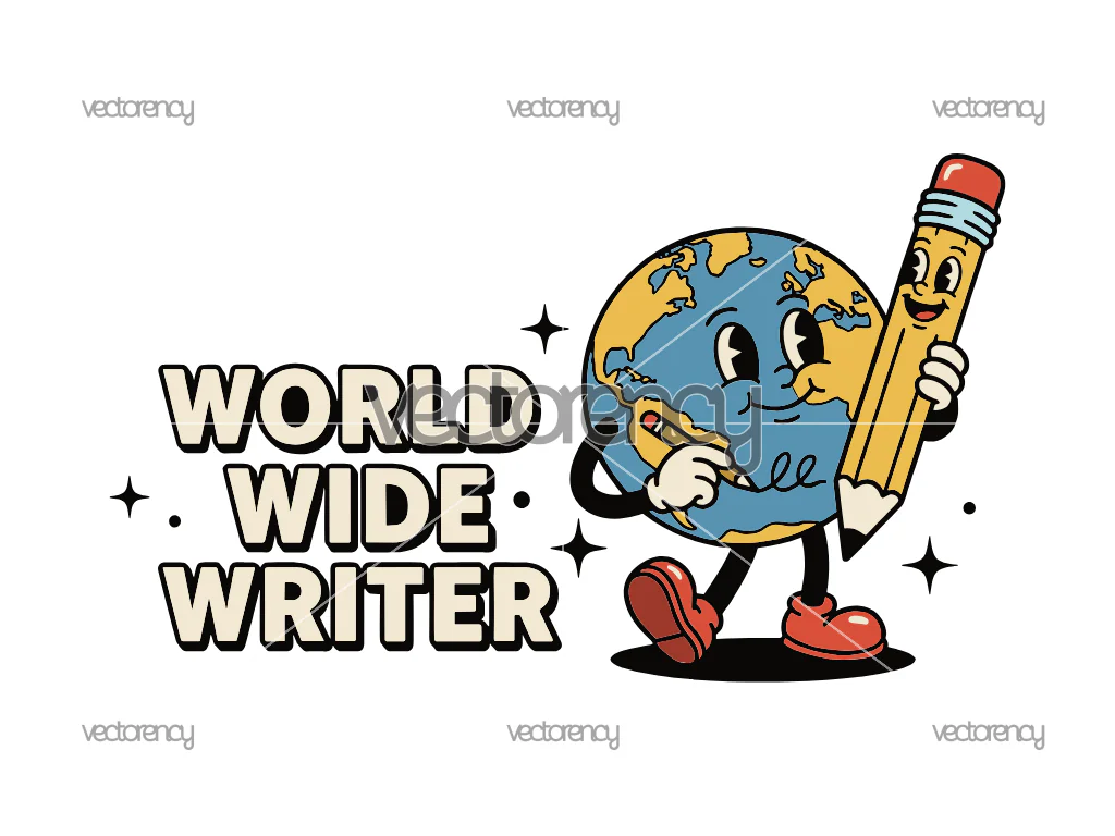 World Wide Writer Retro Cartoon Pencil Globe